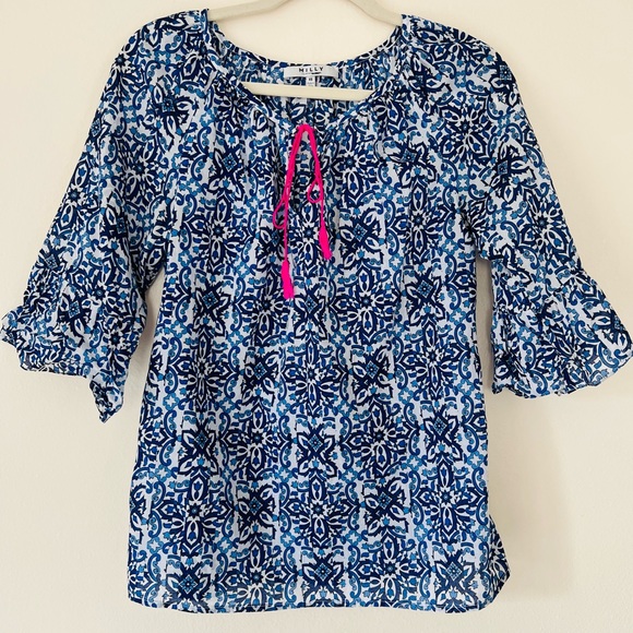 Milly For Design Nation Tassel boho bell sleeve Mosaic Tile Printed blouse Top - Picture 5 of 8